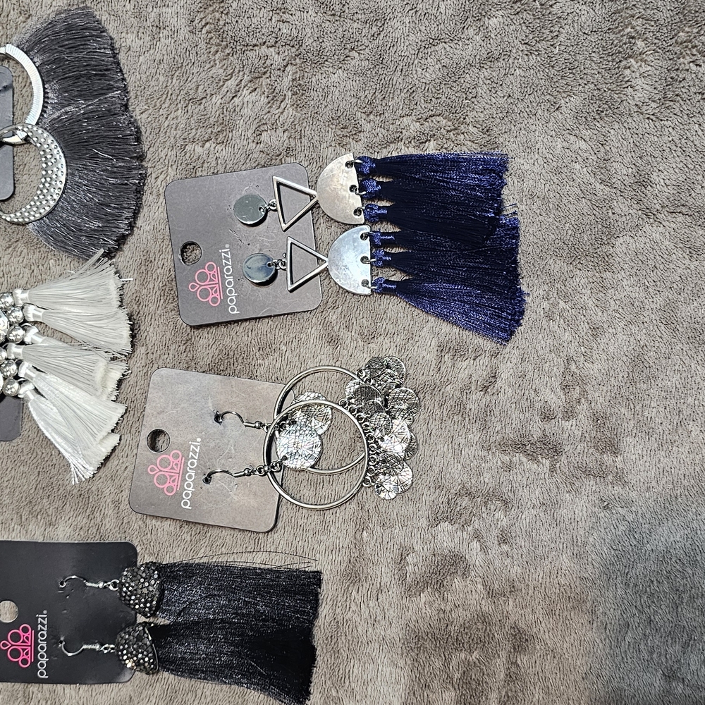 Paparazzi Navy Tassel Statement Earrings - Fringe Drop Style